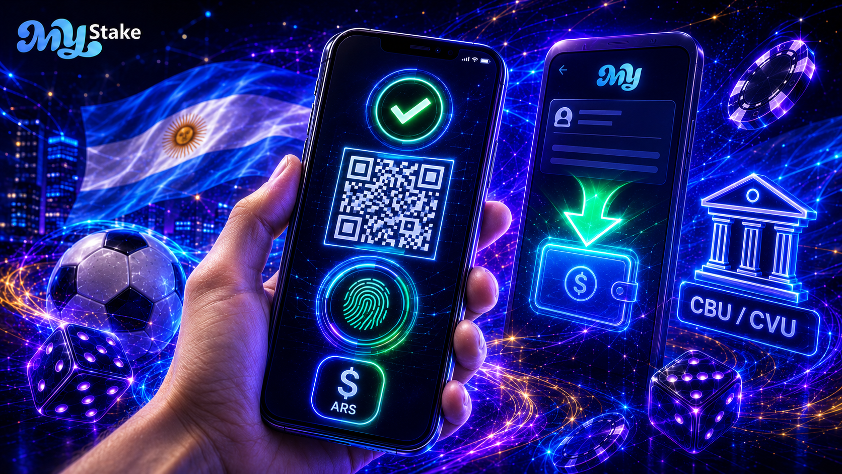 Teléfono con código QR, huella digital, pago en pesos argentinos y transferencia CBU/CVU