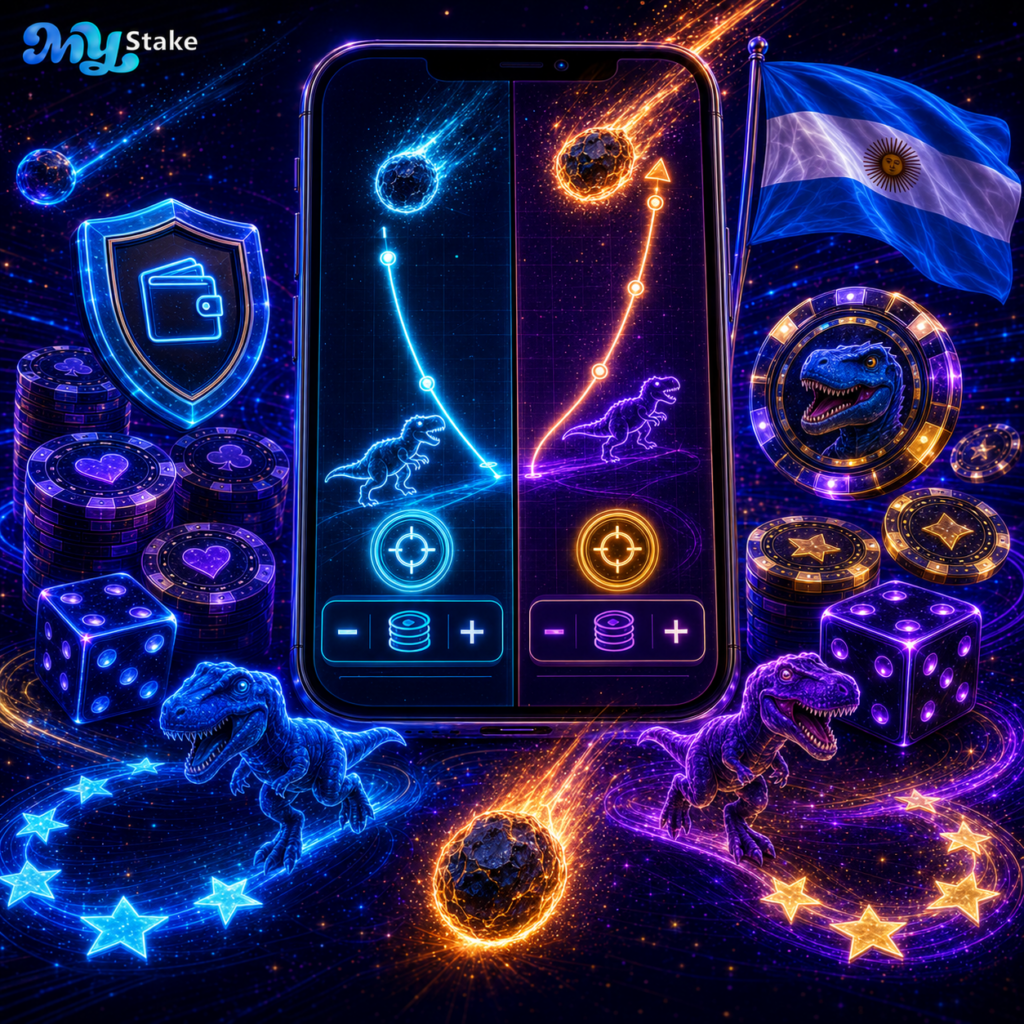Interfaz de Dino con apuestas automáticas, objetivo de cashout y número de rondas