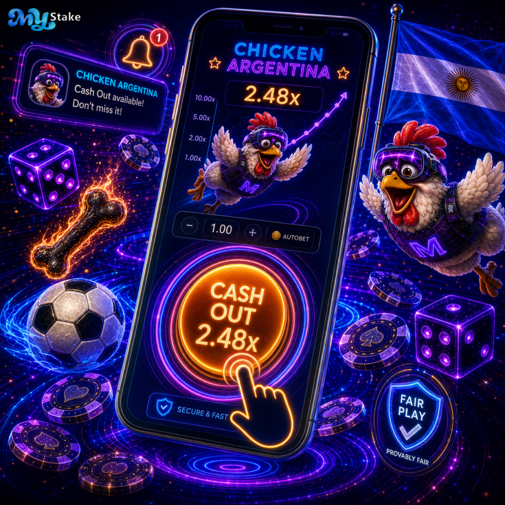 Teléfono Android con Chicken, botón de cashout, notificación y obstáculos del juego