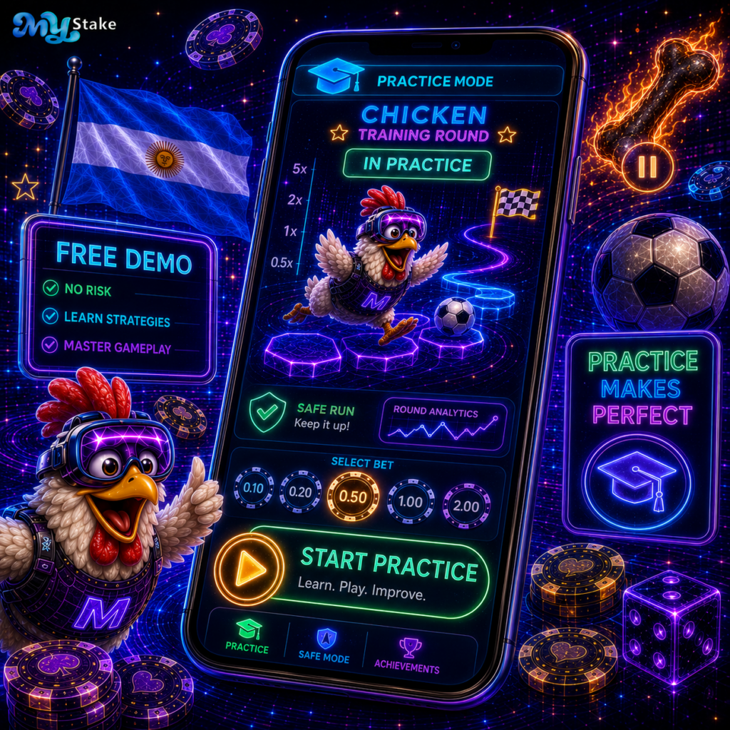 Teléfono con modo de práctica de Chicken, fichas virtuales, estadísticas y señal de aprendizaje