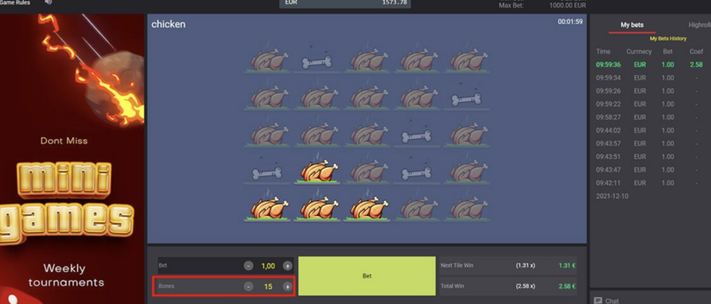 Selección de juegos rápidos de MyStake con Dino, Chicken y Dice
