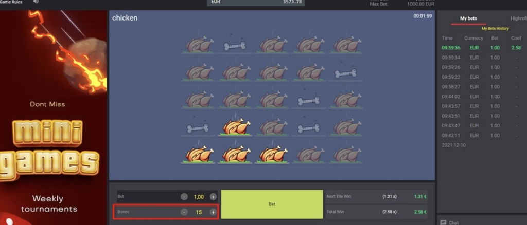 Selección de juegos rápidos de MyStake con Dino, Chicken y Dice